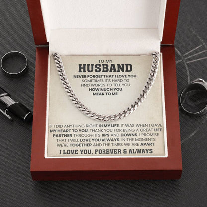 To My Husband Gift from Wife - Never Forget That I Love You - Cuban Link Chain - Personalize Memories