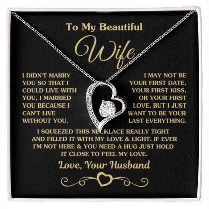 To My Beautiful Wife Necklace - Perfect Romantic Surprise from Husband for Anniversary, Birthday & Valentine’s Day - Forever Love Necklace - Personalize Memories