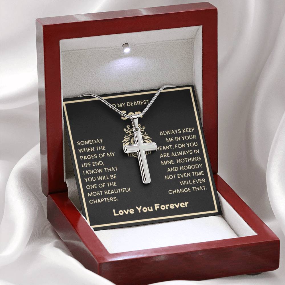 To My Dearest Son Necklace - Gift for Son - Always keep me in your heart - Artisan Cross Necklace - Personalize Memories