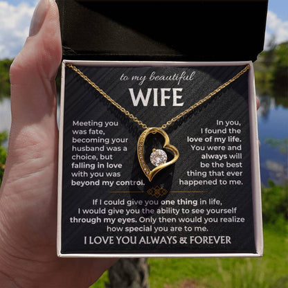 To My Beautiful Wife Necklace - Best Surprise Gift for Wife from Husband for Anniversary, Christmas & Valentine’s Day - Forever Love Necklace - Personalize Memories