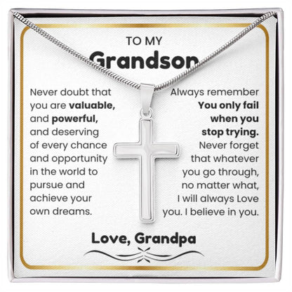 To My Grandson - I believe in you - Grandson Gift from Grandpa - Artisan Cross Necklace - Personalize Memories