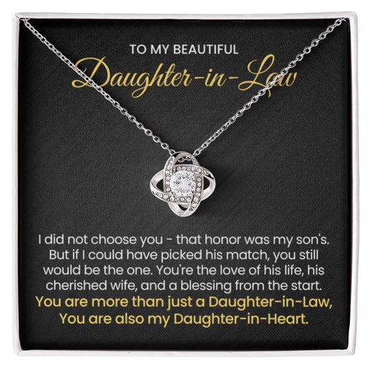 To My Daughter In Law - You are also my Daughter in heart - Love Knot Necklace - Personalize Memories