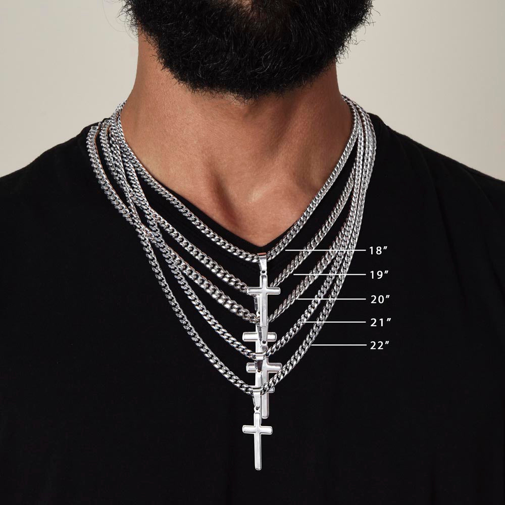 To My Dearest Son Necklace - Gift for Son - Always keep me in your heart - Artisan Cross with Cuban Link Chain - Personalize Memories