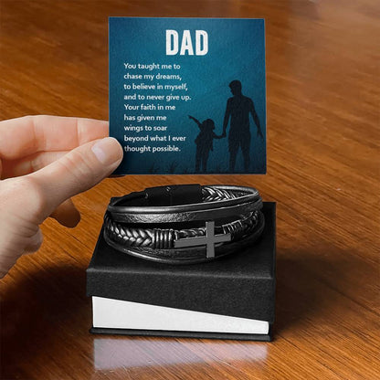 Gift for Dad - You taught Me To Chase My Dreams - Men's Cross Bracelet - Personalize Memories