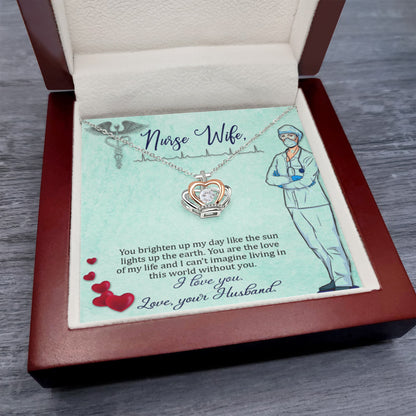 To My Nurse Wife Necklace - Sweet Romantic Jewelry for Wife - Crown Pendant Necklace - Personalize Memories