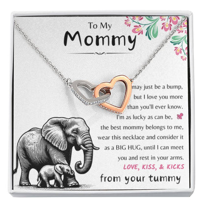 To My Mommy - Love Kiss & Kicks from Your Tummy - Interlocking Hearts Necklace - New Mom Gift - Personalize Memories