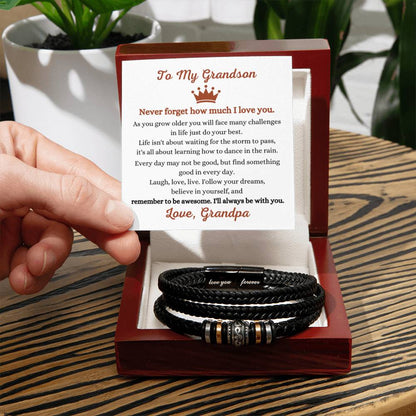 To My Grandson - Gift for Grandson from Grandpa - Never forget how much I love you - Love You Forever Bracelet - Personalize Memories