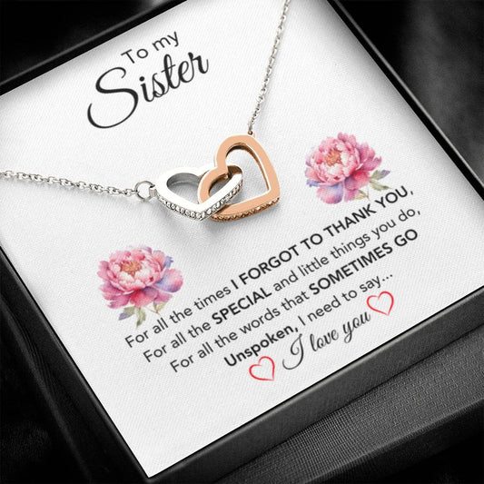 To My Sister Necklace - Thank You Gift for Sister - Interlocking Hearts Necklace - Personalize Memories