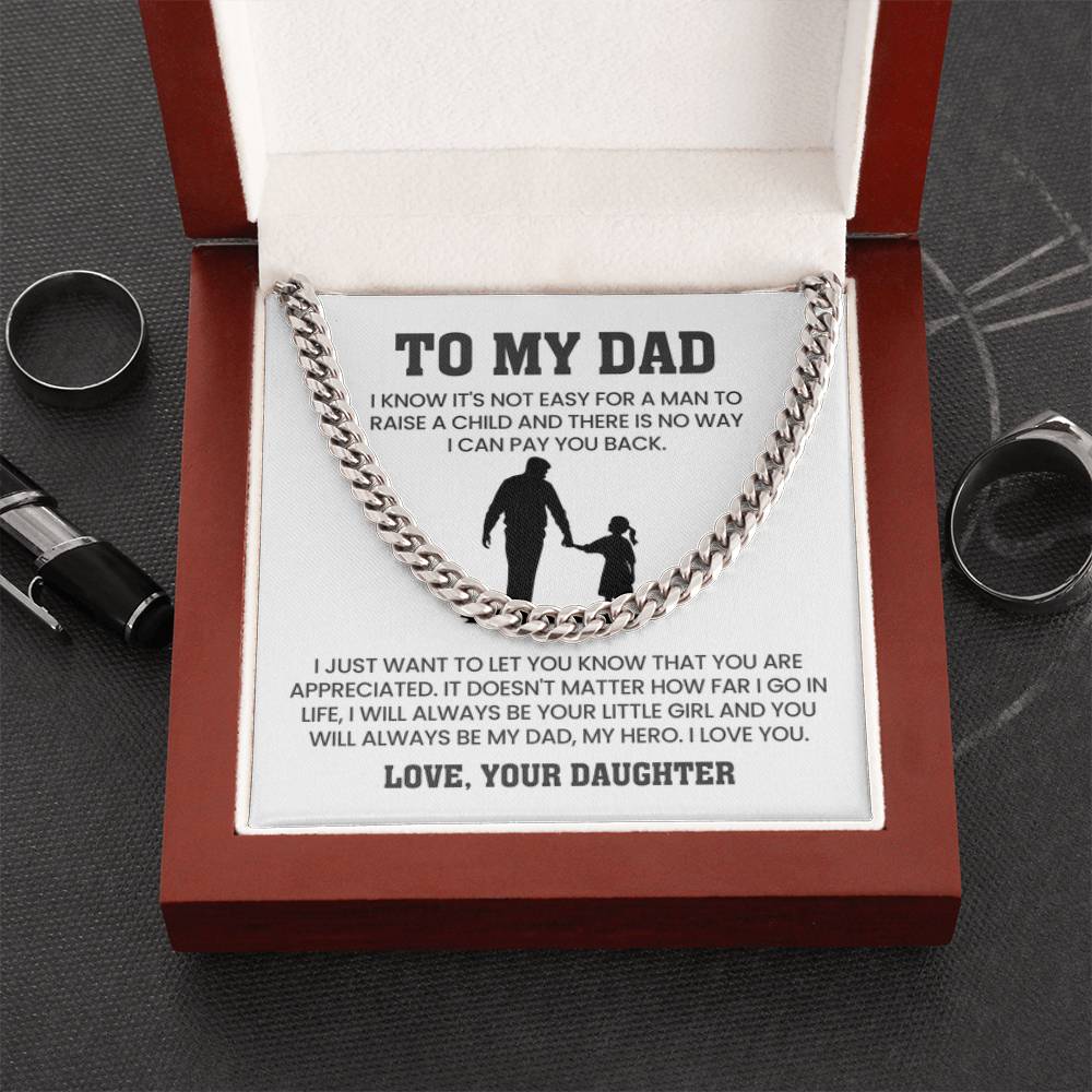 To My Dad Gift from Daughter - My Dad, My Hero - Cuban Link Chain - Personalize Memories
