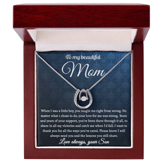 To My Beautiful Mother Gift from Son - Lucky In Love Necklace - Personalize Memories