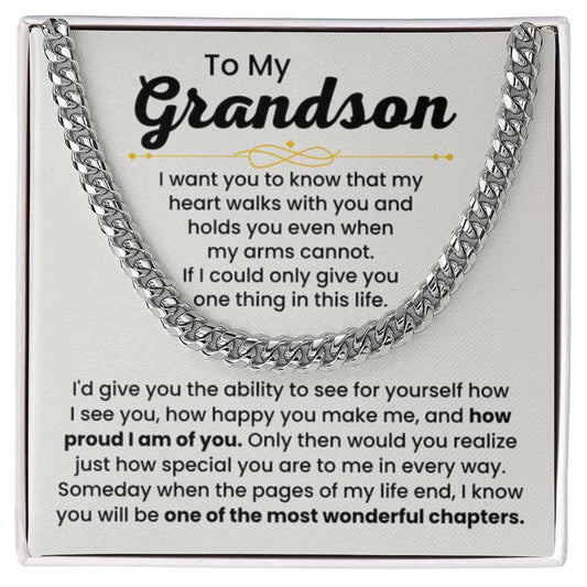 To My Grandson Necklace – Holiday Gift for Grandson Graduation – Cuban Link Chain - Personalize Memories