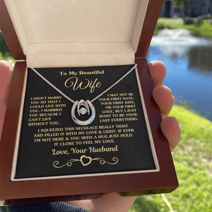 To My Wife Necklace - Perfect Romantic Surprise from Husband for Anniversary, Birthday & Valentine’s Day - Lucky In Love Necklace - Personalize Memories