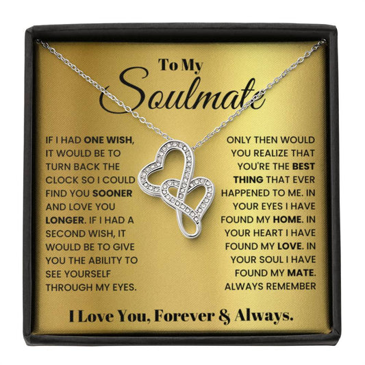 To My Soulmate Necklace - Soulmate Jewelry Gift for Valentine’s Day, Birthday & Romantic Celebrations - Heart-to-heart Pendant Necklace - Personalize Memories