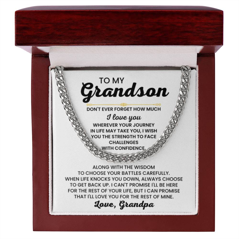 To My Grandson Necklace – Grandson Gift from Grandfather – Cuban Link Chain - Personalize Memories