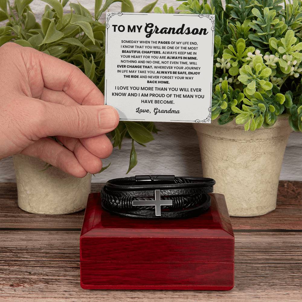 Gift for Grandson from Grandmother – Christmas, Graduation – Men's Cross Bracelet - Personalize Memories