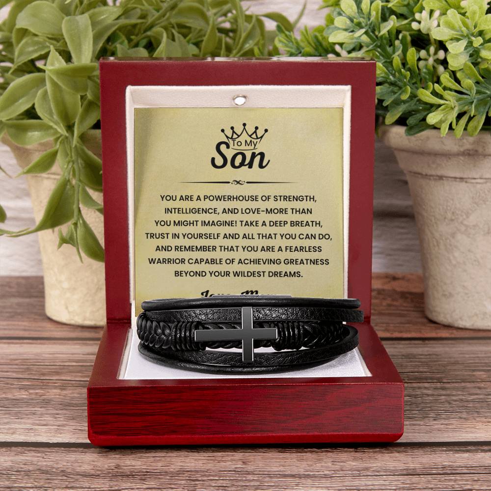 Mom to Son – Graduation, Birthday Gift – Men's Cross Bracelet - Personalize Memories