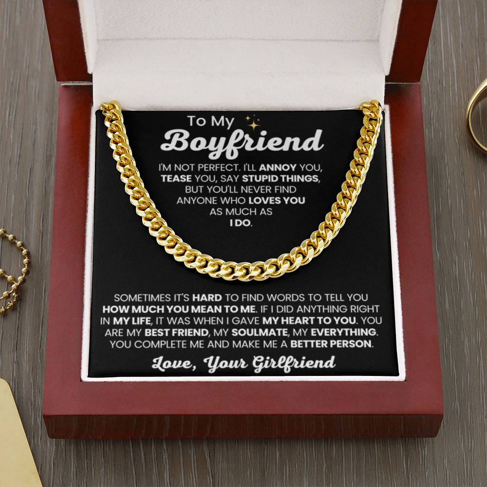 To My Boyfriend - Cuban Link Chain - Girlfriend to Boyfriend Anniversary, Christmas & Birthday Gift - Personalize Memories