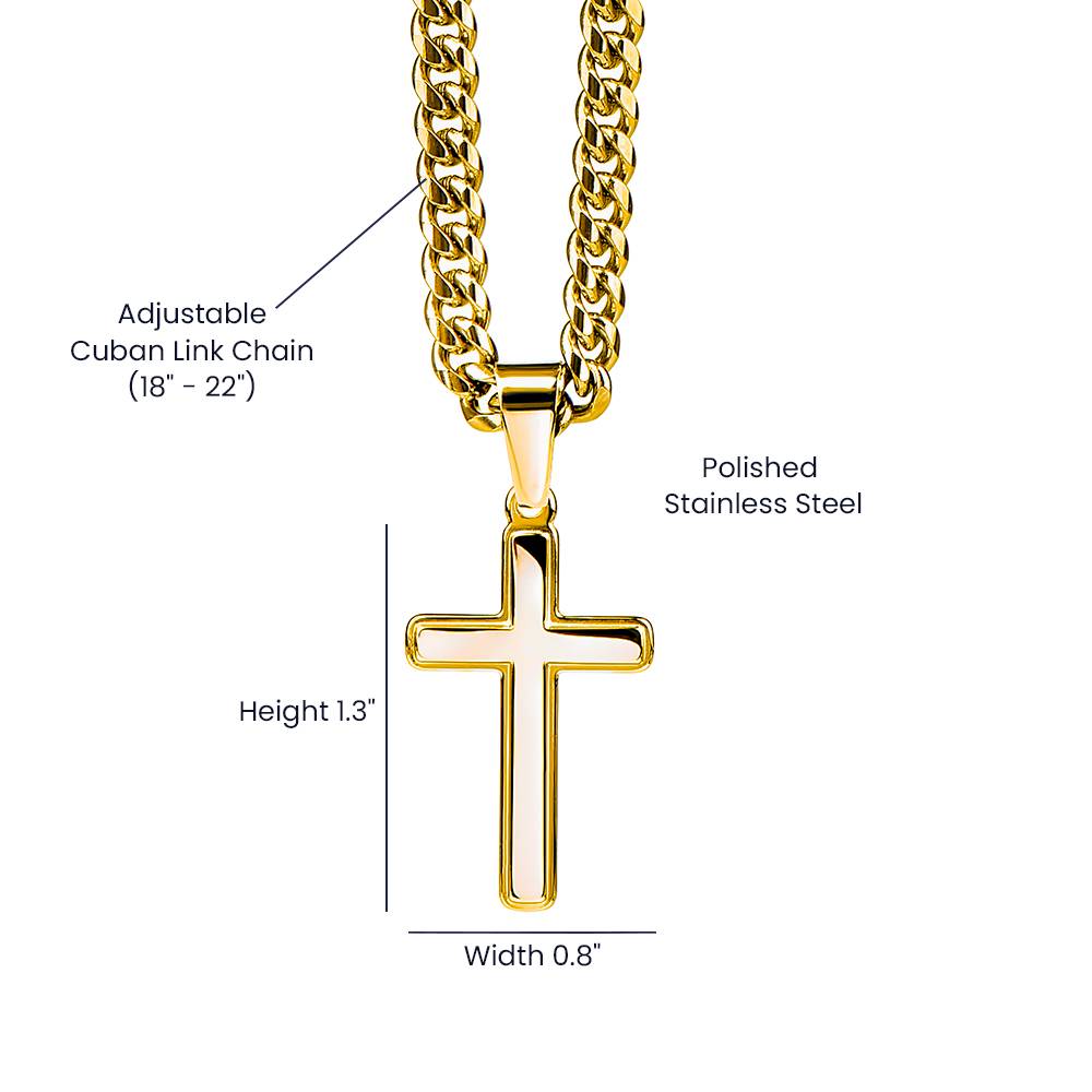 To My Son - As you grow older you will face many challenges in life - Son Gift from Dad - Artisan Cross with Cuban Link Chain - Personalize Memories