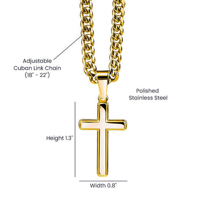 To My Son - As you grow older you will face many challenges in life - Son Gift from Dad - Artisan Cross with Cuban Link Chain - Personalize Memories
