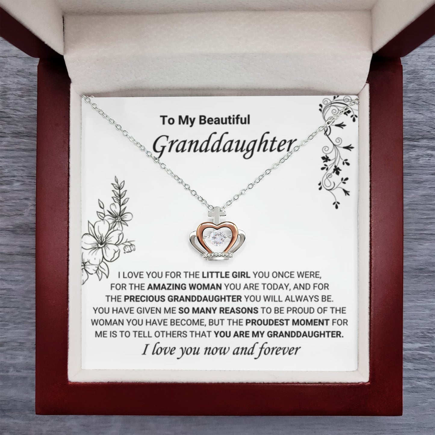 To My Granddaughter Necklace – Graduation & Birthday Jewelry Gift for Granddaughter – Crown Pendant Necklace - Personalize Memories