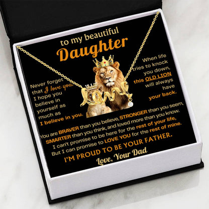 To My Beautiful Daughter Necklace - Old Lion - Present for Daughter from Dad - Scripted Love Necklace - Personalize Memories