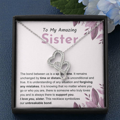 Sentimental Gift for Sister - The bond between us is a special one - Heart-to-heart Pendant Necklace - Personalize Memories