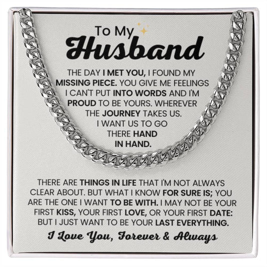 To My Husband - The Day I Met You - Cuban Link Chain - Anniversary & Birthday Gift from Wife - Personalize Memories