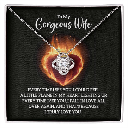 To My Gorgeous Wife Necklace - Romantic Gift For Wives - Perfect For Anniversaries, Birthdays Or Special Occasions - Gifts For Her - Love Knot Necklace - Personalize Memories