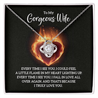 To My Gorgeous Wife Necklace - Romantic Gift For Wives - Perfect For Anniversaries, Birthdays Or Special Occasions - Gifts For Her - Love Knot Necklace - Personalize Memories