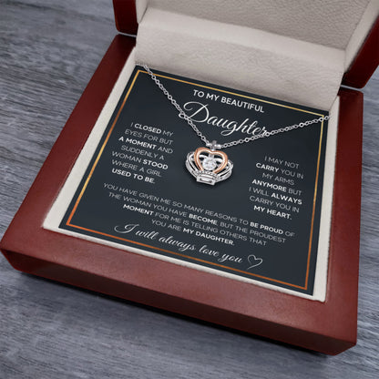 To My Daughter Necklace – Daughter Gift for Valentine’s and Graduation – Crown Pendant Necklace - Personalize Memories