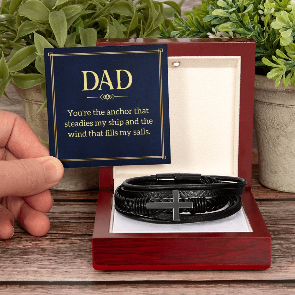Dad - You're the anchor that steadies my ship - Gift for Dad - Men's Cross Bracelet - Personalize Memories
