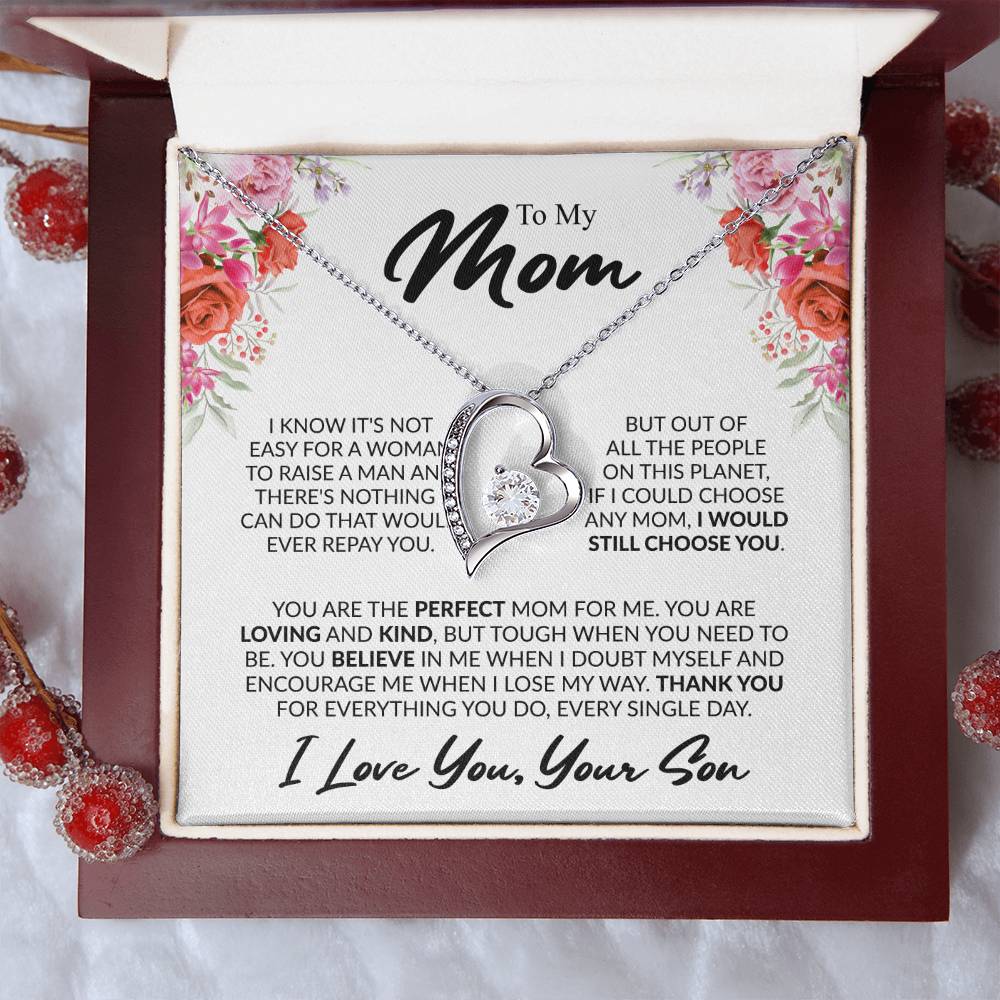 Gift for Mom from Son - You're The Perfect Mom For Me - Forever Love Necklace - Personalize Memories