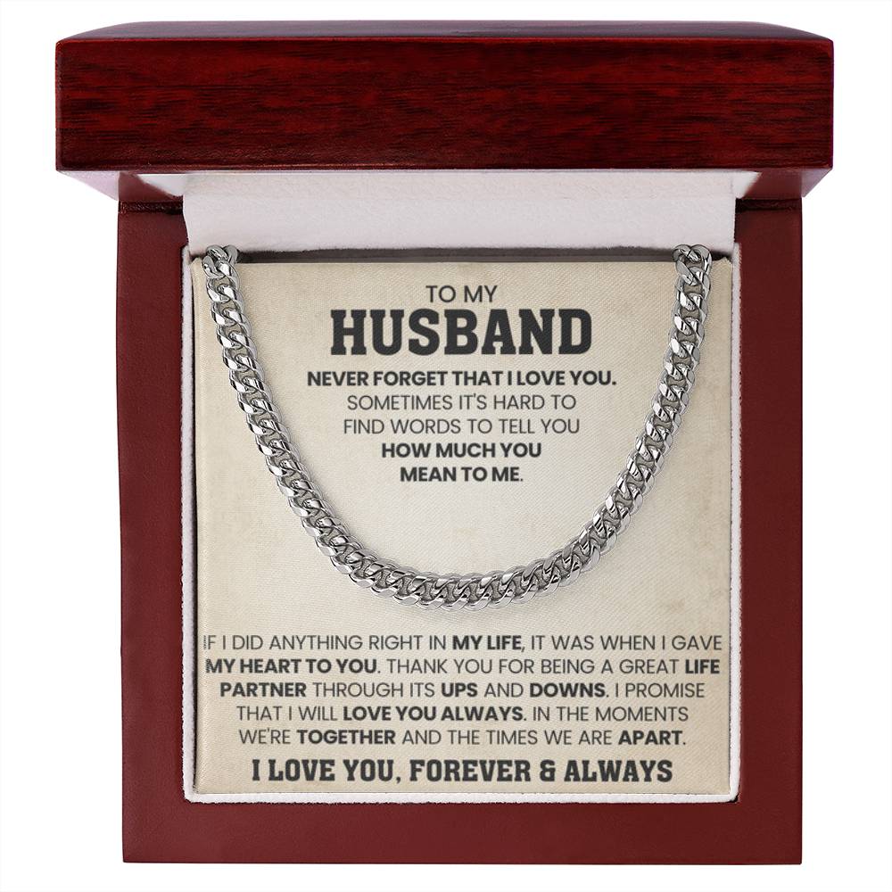 To My Husband Gift from Wife - Never Forget That I Love You - Cuban Link Chain - Personalize Memories