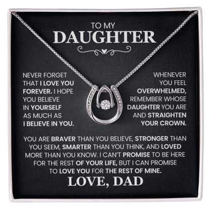 To My Daughter Necklace - Sweetest Daughter Gift from Dad for Birthday Joy & Proud Dad Love - Lucky In Love PARTNER - Personalize Memories