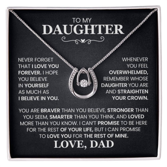 To My Daughter Necklace - Sweetest Daughter Gift from Dad for Birthday Joy & Proud Dad Love - Lucky In Love PARTNER - Personalize Memories