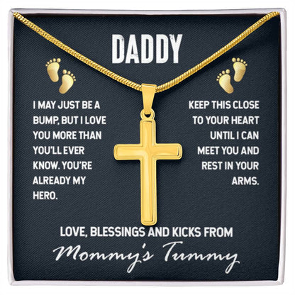 Gift for Dad To Be - I May Just Be A Bump - Artisan Cross Necklace - Personalize Memories