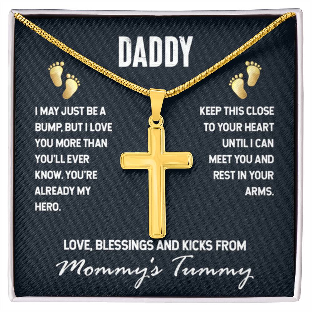 Gift for Dad To Be - I May Just Be A Bump - Artisan Cross Necklace - Personalize Memories