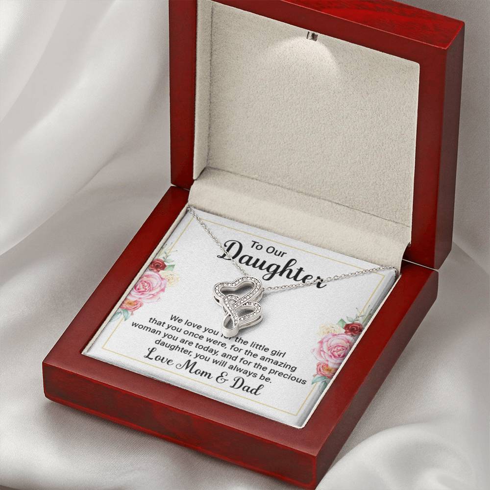 To Our Daughter Necklace – Daughter Graduation & Birthday Present from Mom and Dad – Heart-to-heart Pendant Necklace - Personalize Memories