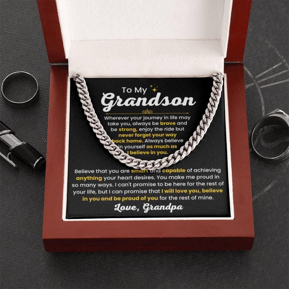Cuban Link Chain Necklace, Gift for Grandson from Grandpa, Stylish Jewelry for Birthday, Graduation & Special Occasions - Personalize Memories