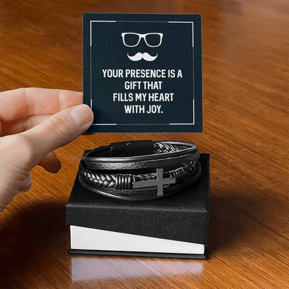 Your presence is a gift that fills my heart with joy - Gift for Dad - Men's Cross Bracelet - Personalize Memories