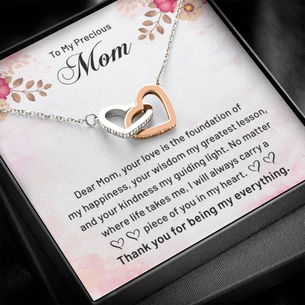 To My Precious Mom - Thank You For Being My Everything - Interlocking Hearts Necklace - Best Gift For Mom - Personalize Memories