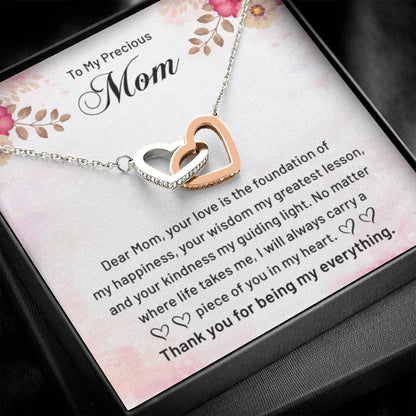 To My Precious Mom - Thank You For Being My Everything - Interlocking Hearts Necklace - Best Gift For Mom - Personalize Memories