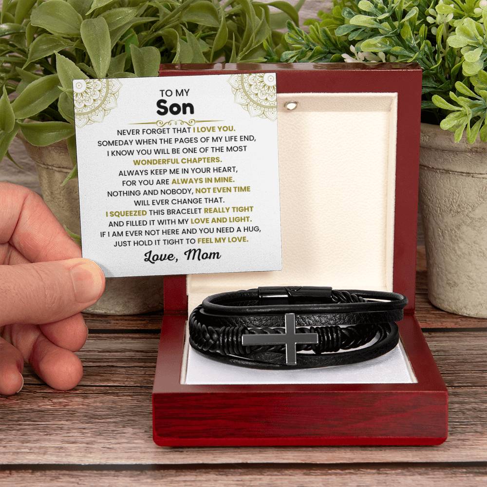 To My Son – Graduation, Holiday Gift from Mother – Men's Cross Bracelet - Personalize Memories