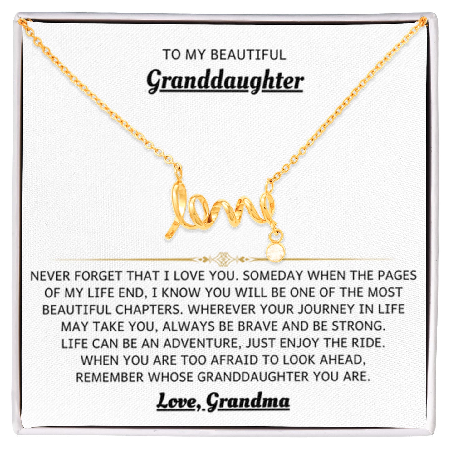 To My Granddaughter Necklace – Holiday Birthday Jewelry Gift from Grandma – Scripted Love Necklace - Personalize Memories