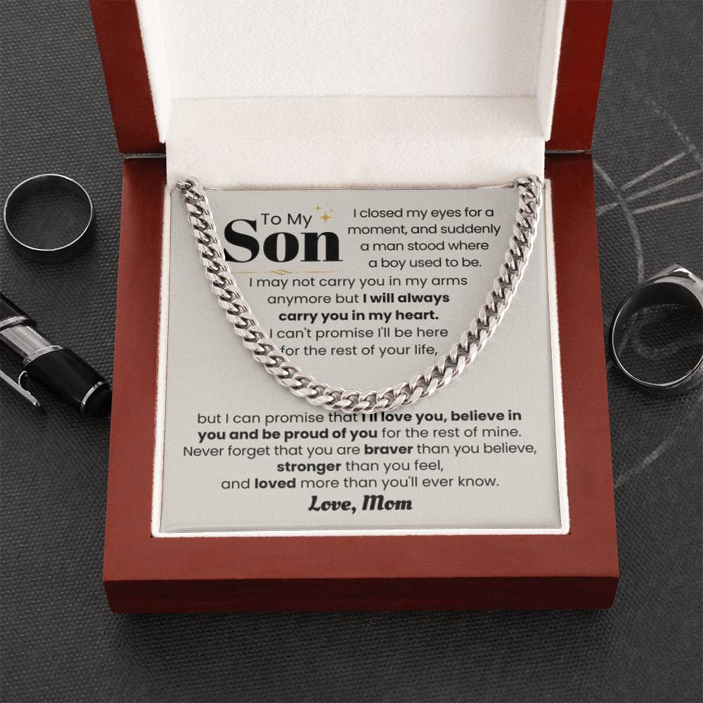 To My Son - I will always carry you in my heart - Cuban Link Chain - Personalize Memories