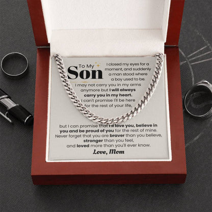To My Son - I will always carry you in my heart - Cuban Link Chain - Personalize Memories