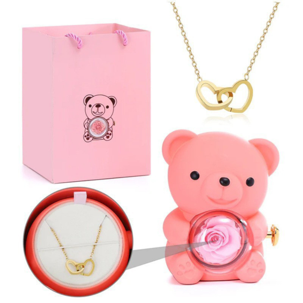 Eternal Rose Bear with Engraved Necklace