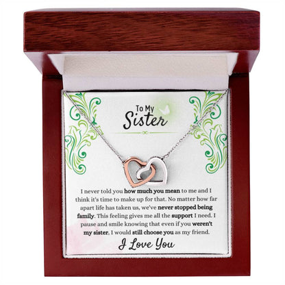 Gift for Sister - We have never stopped being family - Interlocking Hearts Necklace