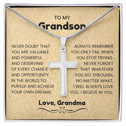 To My Grandson - Gift for Grandson from Grandpa - I will always love you - Artisan Cross Necklace - Personalize Memories