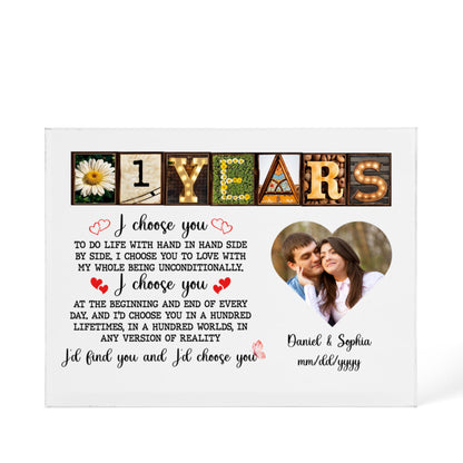 Personalized Acrylic Block, Happy 1st Anniversary Gift For Husband And Wife, Custom Photo Gift For Couples, I Choose You Personalize Memories